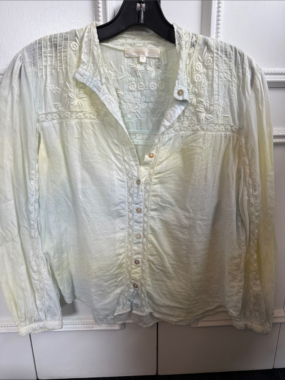 LoveShackFancy Pale Ivory Embroidered Button-Down Blouse